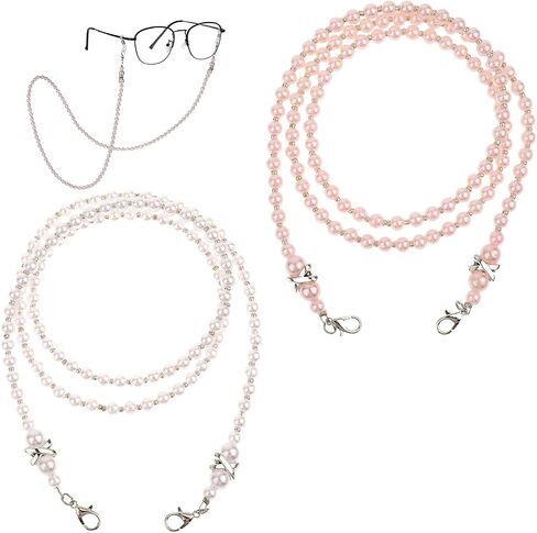 سلسلة نظارات 2pcs المخرمة ، سلسلة النظارات للنساء ، الأزياء النظارات الشمسية الحبل ، حول Coord Coord Coord-Coord ، حبل الزجاج الفقري الأكريليك (White ، Pink) in Saudi Arabia