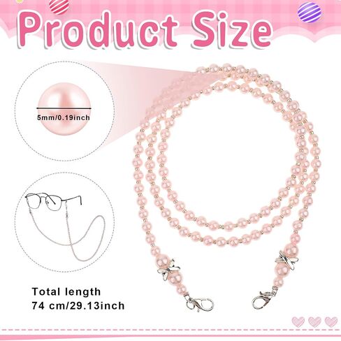 سلسلة نظارات 2pcs المخرمة ، سلسلة النظارات للنساء ، الأزياء النظارات الشمسية الحبل ، حول Coord Coord Coord-Coord ، حبل الزجاج الفقري الأكريليك (White ، Pink) in Saudi Arabia