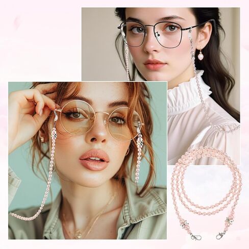 سلسلة نظارات 2pcs المخرمة ، سلسلة النظارات للنساء ، الأزياء النظارات الشمسية الحبل ، حول Coord Coord Coord-Coord ، حبل الزجاج الفقري الأكريليك (White ، Pink) in Saudi Arabia
