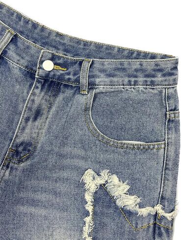 Men's Pattern Embroidery Jean Shorts Casual Distressed Denim Shorts Summer Short Pants with Pockets in Kuwait