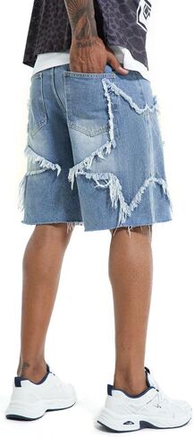 Men's Pattern Embroidery Jean Shorts Casual Distressed Denim Shorts Summer Short Pants with Pockets in Kuwait