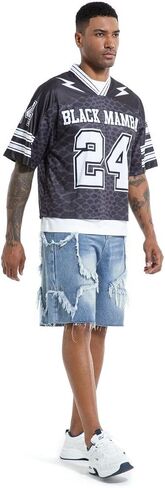 Men's Pattern Embroidery Jean Shorts Casual Distressed Denim Shorts Summer Short Pants with Pockets in Kuwait