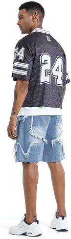 Men's Pattern Embroidery Jean Shorts Casual Distressed Denim Shorts Summer Short Pants with Pockets in Kuwait