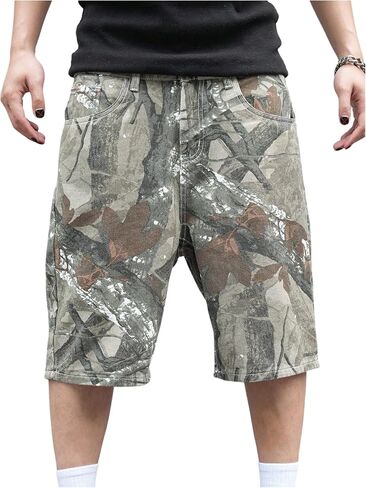 Oyoangle Men's Camo Jorts Strained Leg Leg Baggy Denim Shorts Y2K Hip Hop Jean Shorts Streetwear in Saudi Arabia