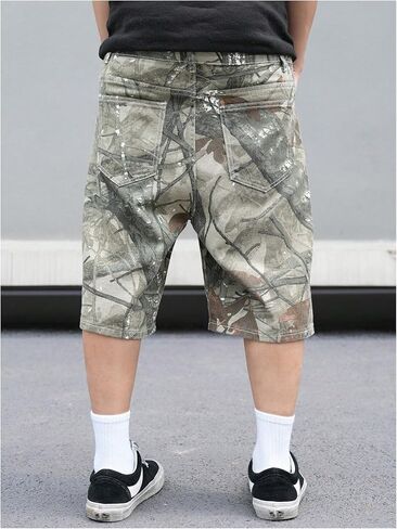 Oyoangle Men's Camo Jorts Strained Leg Leg Baggy Denim Shorts Y2K Hip Hop Jean Shorts Streetwear in Saudi Arabia