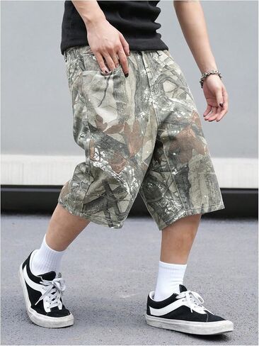 Oyoangle Men's Camo Jorts Strained Leg Leg Baggy Denim Shorts Y2K Hip Hop Jean Shorts Streetwear in Saudi Arabia