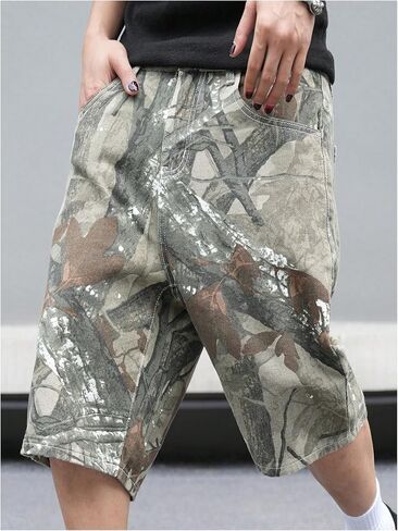 Oyoangle Men's Camo Jorts Strained Leg Leg Baggy Denim Shorts Y2K Hip Hop Jean Shorts Streetwear in Saudi Arabia