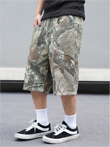 Oyoangle Men's Camo Jorts Strained Leg Leg Baggy Denim Shorts Y2K Hip Hop Jean Shorts Streetwear in Saudi Arabia