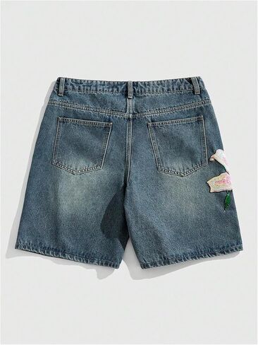 Men's Eagle Cross Graphic Jean Shorts Y2K Washed Baggy Denim Shorts Jorts with Pockets in Saudi Arabia