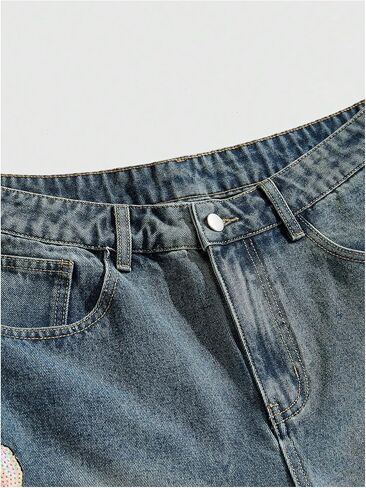 Men's Eagle Cross Graphic Jean Shorts Y2K Washed Baggy Denim Shorts Jorts with Pockets in Saudi Arabia