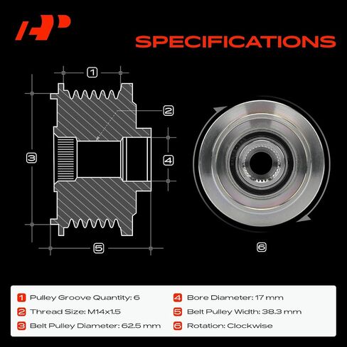 A-Premium المولد المولد Freewheel Clutch Pulley متوافق مع Hyundai Sonata 2006-2008 & Kia Optima 2006-2009 ، 2.4L ، 6 أخاديد في اتجاه عقارب الساعة in Kuwait