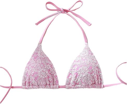 WDIRARA Women's Floral Triangle Halter Bikini Top Textured Tie Backless Swimsuit Tops in Saudi Arabia
