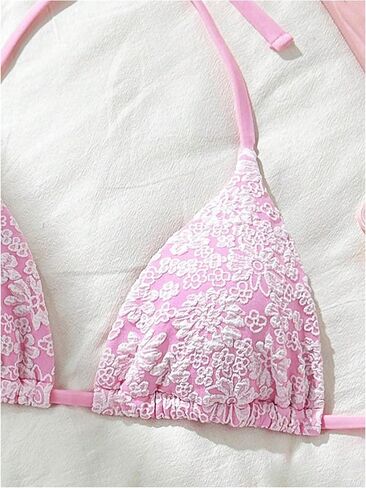 WDIRARA Women's Floral Triangle Halter Bikini Top Textured Tie Backless Swimsuit Tops in Saudi Arabia