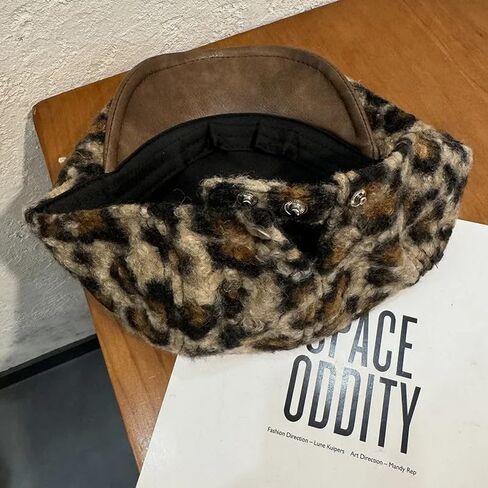 Y2K Leopard Print Plush Beret Hat Winter Winter Warm Dark Hat Hat Retro French Long Brim Newsboy Caps (الولايات المتحدة ، ألفا ، مقاس واحد ، رمادي) in Saudi Arabia