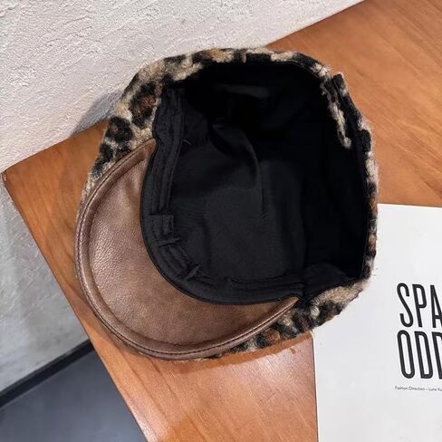 Y2K Leopard Print Plush Beret Hat Winter Winter Warm Dark Hat Hat Retro French Long Brim Newsboy Caps (الولايات المتحدة ، ألفا ، مقاس واحد ، رمادي) in Saudi Arabia