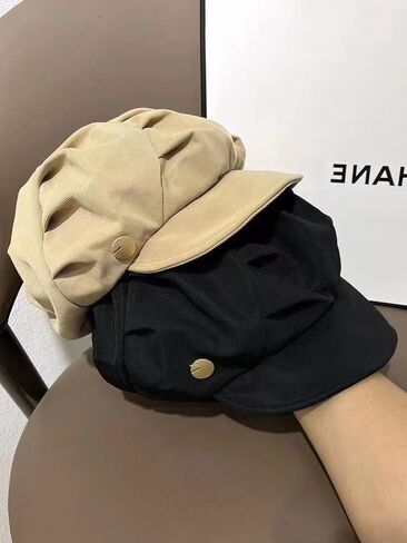 قبعات Newsboy خمر للنساء ألوان صلبة من القطن الفريه القطن المرن المرن (الولايات المتحدة ، ألفا ، مقاس واحد ، الكاكي) in Saudi Arabia
