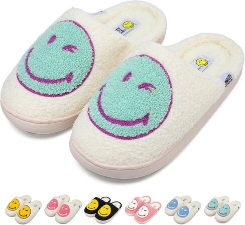 Smileyworld Kids Smile Face Slippers Boys Girls Soft Plush Comfy Warm House Slippers Winter Indoor Outdoor Memory Foam Fluzy Slides Non Slip Slip-On in Kuwait