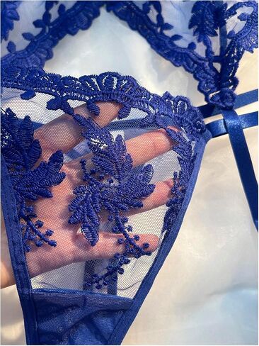 SOLY HUX Women's Push Up Lingerie Floral Mesh Bra and Thongs Panty with Garter Belt Sexy Underwear in Saudi Arabia