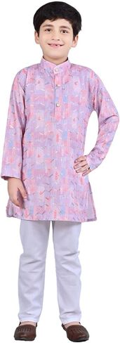 Boys Floral Printed Straight Sequinned Kurta with Pyjamas | Viscose Rayon Kurta & Cotton Blend Pyjamas in Saudi Arabia
