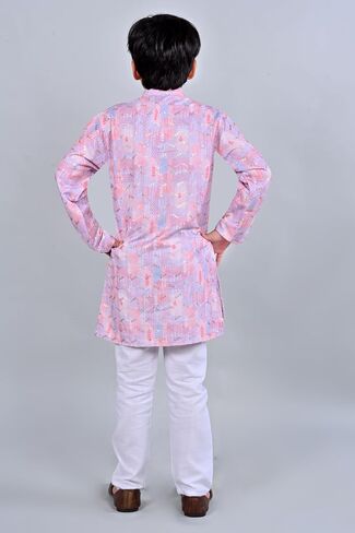 Boys Floral Printed Straight Sequinned Kurta with Pyjamas | Viscose Rayon Kurta & Cotton Blend Pyjamas in Saudi Arabia
