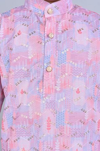 Boys Floral Printed Straight Sequinned Kurta with Pyjamas | Viscose Rayon Kurta & Cotton Blend Pyjamas in Saudi Arabia