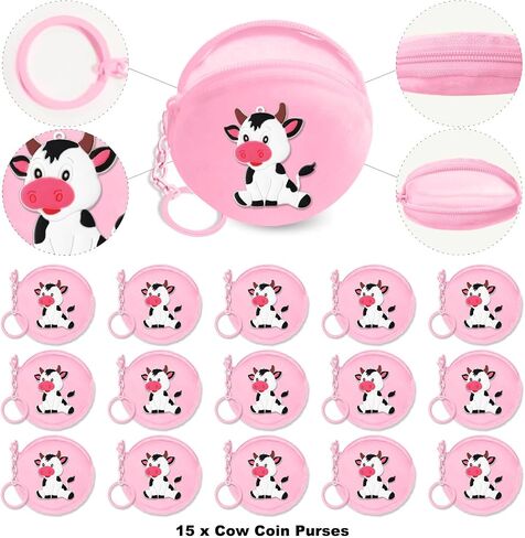 15 Pack Cow Coin Presh مع سلسلة مفاتيح السوستة ، حزب Bag Bag Party لزخارف حفلة عيد ميلاد البقر ، وحيوان مزرعة تحت عنوان الطفل ، ومكافآت كرنفال المدرسة ، والسفر ، وجائزة الفصل الدراسي in Kuwait