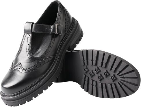 TMA EYES Women's Classic Buckles & T-Strap Platform Mid-Heel Square Heels Oxfords Dress Shoes in Saudi Arabia