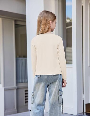 Arshiner Girls Pleated Long Sleeve Shirts Crewneck Casual Fashion Tops Blouse Tee in Saudi Arabia