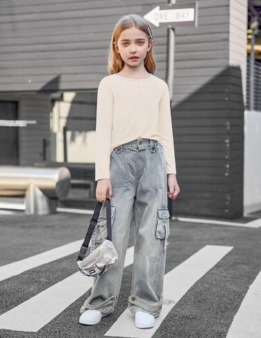 Arshiner Girls Pleated Long Sleeve Shirts Crewneck Casual Fashion Tops Blouse Tee in Saudi Arabia
