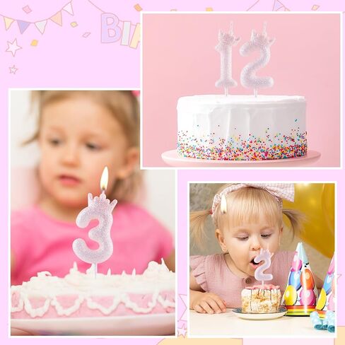 2nd Glitter White Crown Birthday Candles, Classic White Birthday Number Candle for Cake Topper Decorations Girls Wedding Anniversary Celebration Happy Party Supplies in Kuwait