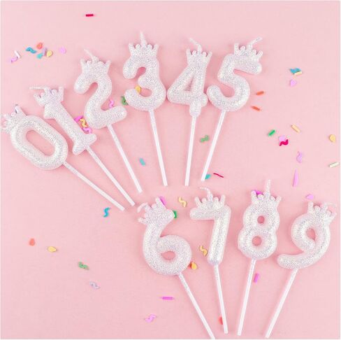 2nd Glitter White Crown Birthday Candles, Classic White Birthday Number Candle for Cake Topper Decorations Girls Wedding Anniversary Celebration Happy Party Supplies in Kuwait