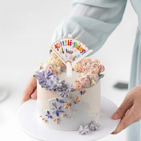 Creative Birthday Cake Candles with Fan-Shaped Banner - Unique Chinese 'Happy Birthday' Design for Candles, Gift for Celebrations (English Text) in Kuwait