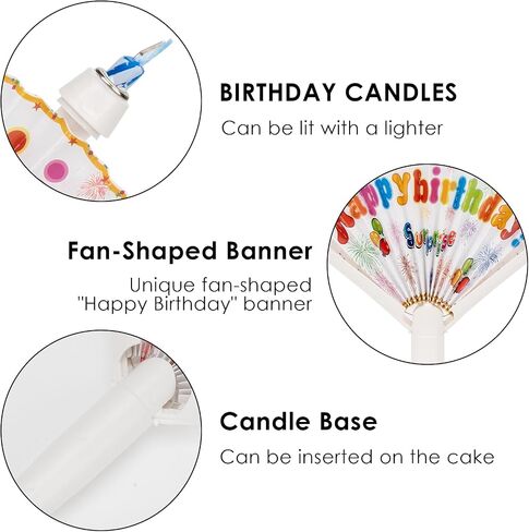 Creative Birthday Cake Candles with Fan-Shaped Banner - Unique Chinese 'Happy Birthday' Design for Candles, Gift for Celebrations (English Text) in Kuwait