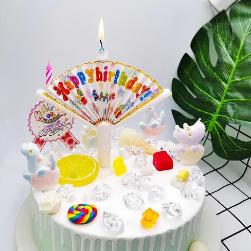 Creative Birthday Cake Candles with Fan-Shaped Banner - Unique Chinese 'Happy Birthday' Design for Candles, Gift for Celebrations (English Text) in Kuwait