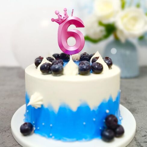 رقم 6 عيد ميلاد شمعة 6 أعياد الميلاد شموع ثلاثية الأبعاد تاج مصممة كعكة توببر ديكورات عيد ميلاد سعيد شموع الكعكة (التاج 6 ، وردي) in Kuwait