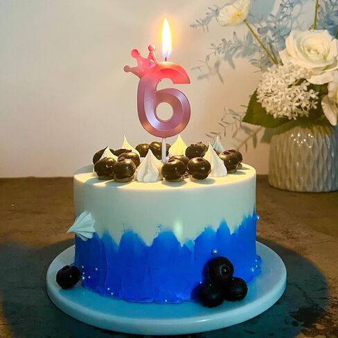 رقم 6 عيد ميلاد شمعة 6 أعياد الميلاد شموع ثلاثية الأبعاد تاج مصممة كعكة توببر ديكورات عيد ميلاد سعيد شموع الكعكة (التاج 6 ، وردي) in Kuwait