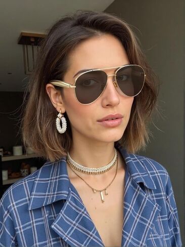 Oversized Aviator Sunglasses For Women 70s Retro 2025 Metal Shades with Gold Streamline Arms in Saudi Arabia