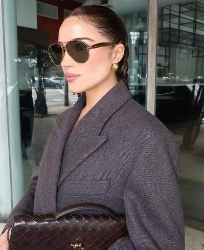Oversized Aviator Sunglasses For Women 70s Retro 2025 Metal Shades with Gold Streamline Arms in Saudi Arabia