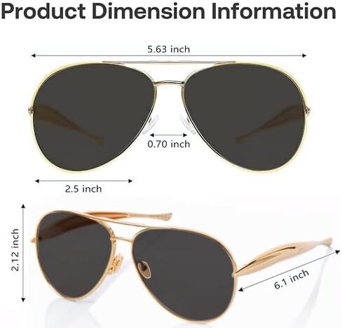 Oversized Aviator Sunglasses For Women 70s Retro 2025 Metal Shades with Gold Streamline Arms in Saudi Arabia