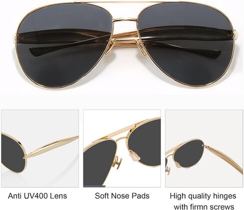 Oversized Aviator Sunglasses For Women 70s Retro 2025 Metal Shades with Gold Streamline Arms in Saudi Arabia