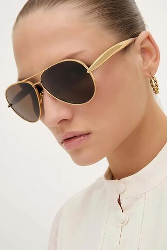 Oversized Aviator Sunglasses For Women 70s Retro 2025 Metal Shades with Gold Streamline Arms in Saudi Arabia