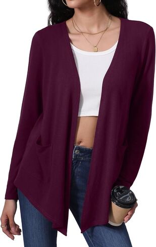 Hiyiyezi Cardigans للنساء الأكمام الطويلة الأكمام الطويلة المفتوحة مع جيوب in Kuwait