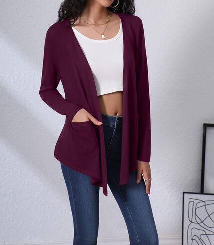 Hiyiyezi Cardigans للنساء الأكمام الطويلة الأكمام الطويلة المفتوحة مع جيوب in Kuwait