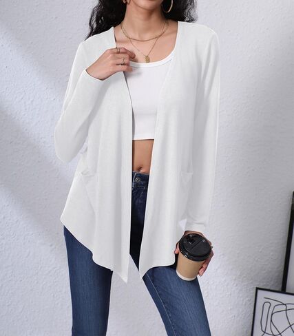 Hiyiyezi Cardigans للنساء الأكمام الطويلة الأكمام الطويلة المفتوحة مع جيوب in Kuwait