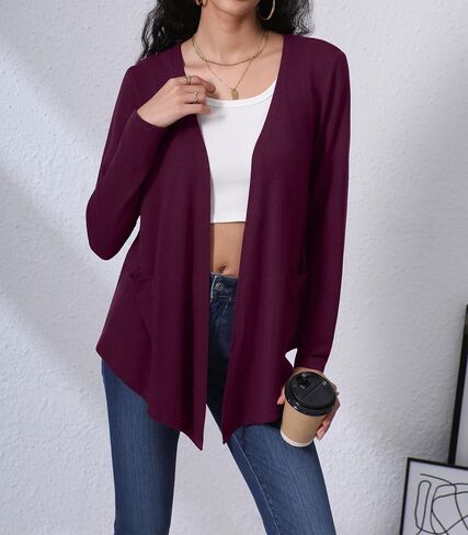 Hiyiyezi Cardigans للنساء الأكمام الطويلة الأكمام الطويلة المفتوحة مع جيوب in Kuwait