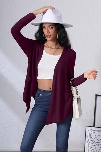 Hiyiyezi Cardigans للنساء الأكمام الطويلة الأكمام الطويلة المفتوحة مع جيوب in Kuwait
