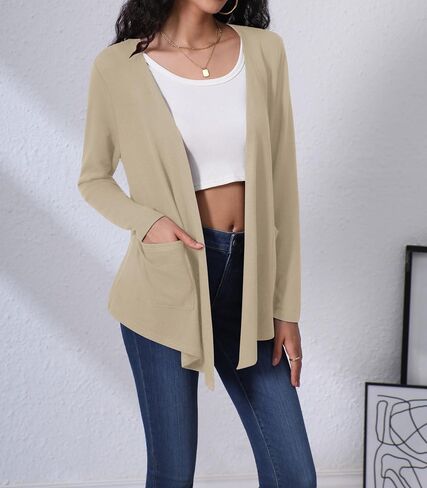 Hiyiyezi Cardigans للنساء الأكمام الطويلة الأكمام الطويلة المفتوحة مع جيوب in Kuwait
