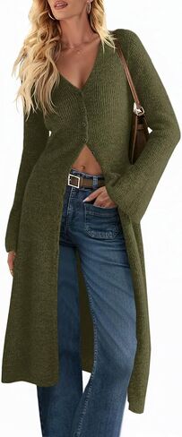 Saodimallsu Womens Long Cardigan Subsigan Subsigan Eversize Bell Sleeve Open Front Button أسفل فستان متماسكة السقوط غير الرسمي in Saudi Arabia