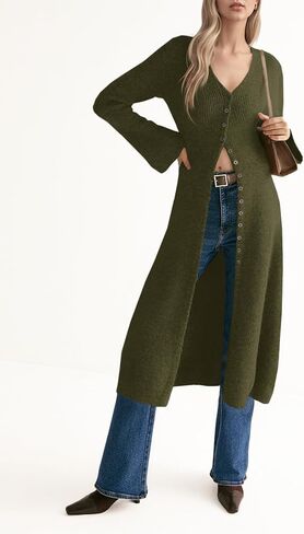 Saodimallsu Womens Long Cardigan Subsigan Subsigan Eversize Bell Sleeve Open Front Button أسفل فستان متماسكة السقوط غير الرسمي in Saudi Arabia