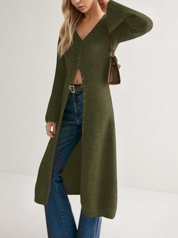Saodimallsu Womens Long Cardigan Subsigan Subsigan Eversize Bell Sleeve Open Front Button أسفل فستان متماسكة السقوط غير الرسمي in Saudi Arabia
